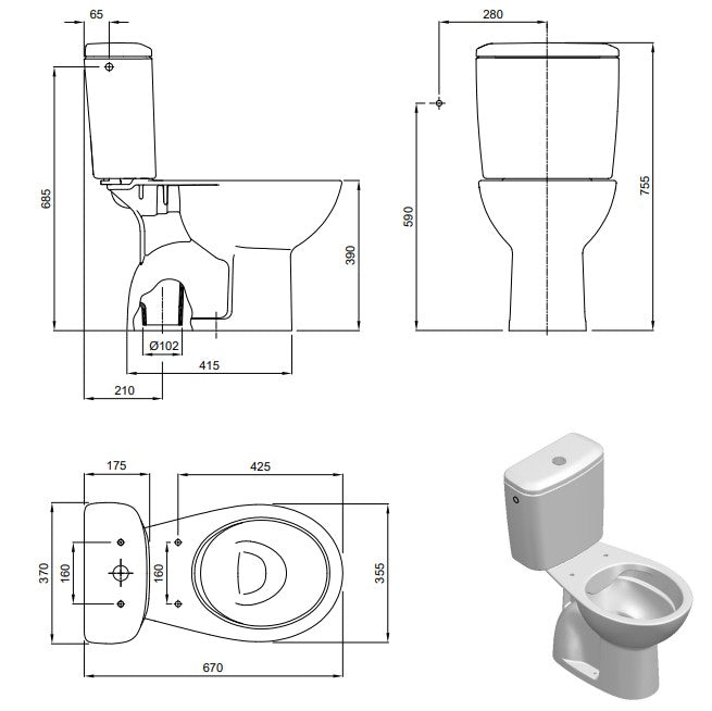 SANITANA CENT Inodoro Completo Desagüe Suelo Blanco