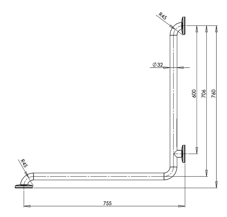 MEDICLINICS BD0700C Wall-to-Wall Angle Support Bar Stainless Steel Bright Finish