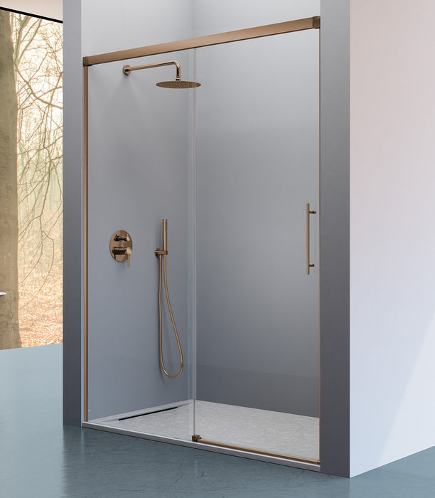 KASSANDRA URBAN Fixed Shower Screen + Sliding Door Brushed Bronze Transparent
