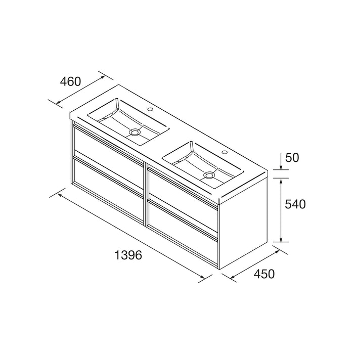 SALGAR 104843 ATTILA Mueble de Baño con Lavabo 4 Cajones 140 cm Color Rojo Mate