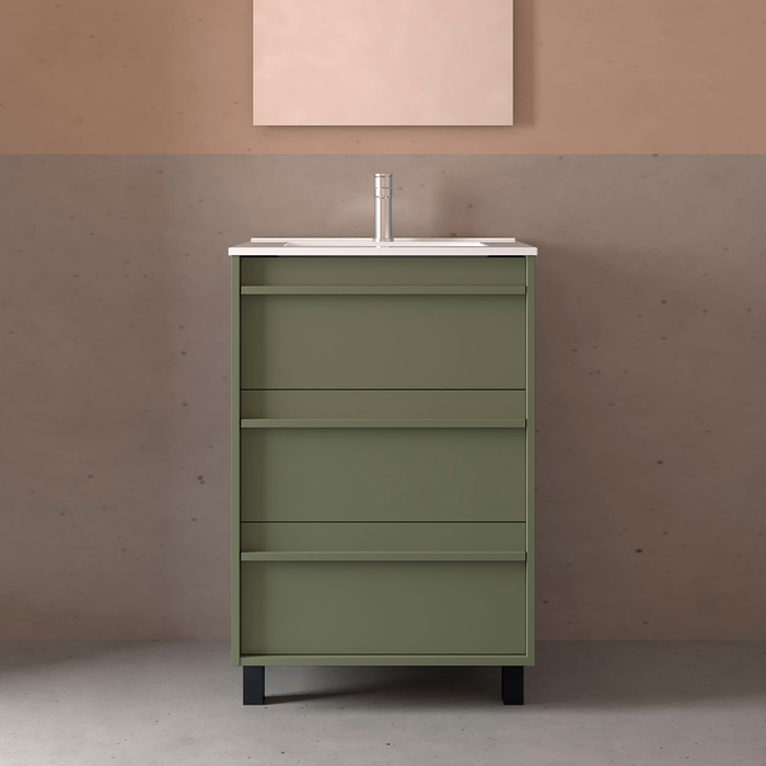 SALGAR ATTILA Mueble de Baño con Lavabo 3 Cajones Color Verde Mate