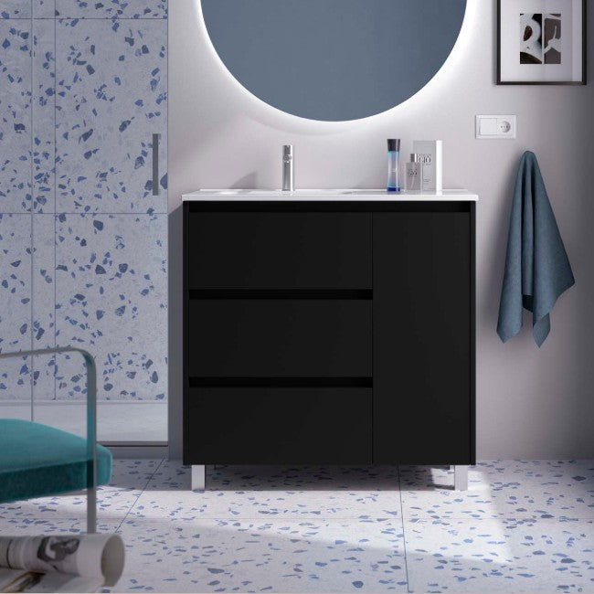 SALGAR NOJA 910 Mueble de Baño con Lavabo 3 Cajones 1 Puerta Derecha Color Negro Mate