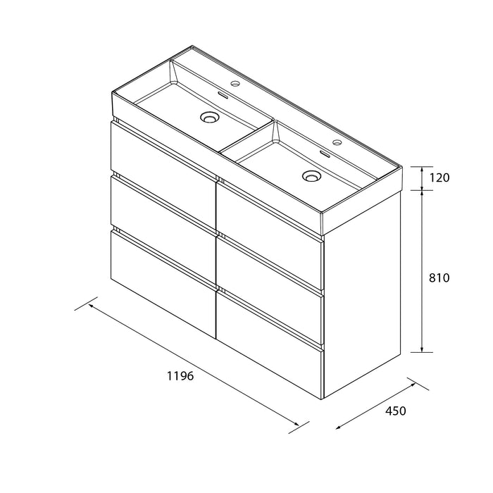 SALGAR BEQUIA Mueble 3C Lavabo Veneto 120 cm Blanco Mate