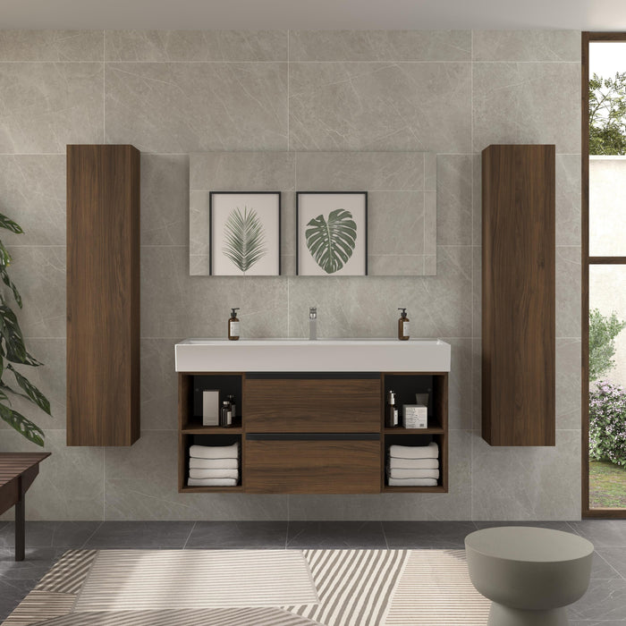 SALGAR 116039 BEQUIA PLUS METAL Mueble de Baño 1 poza Porcelana 120cm Nogal