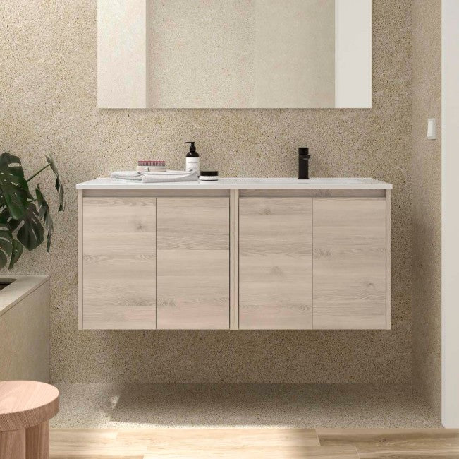 SALGAR 118777 NOJA Mueble+Lavabo 4 Puertas 120 cm Color Natural Con Encimera Izquierda