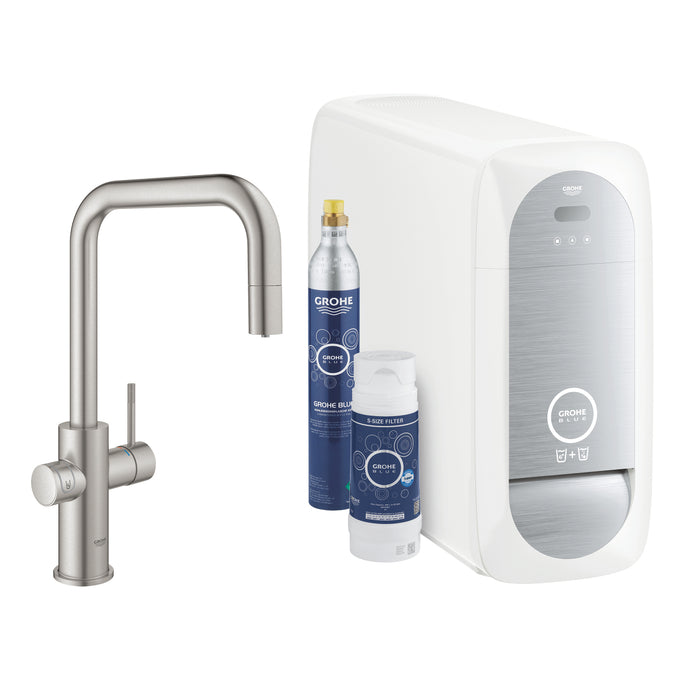 GROHE 31 543 DC0 BLUE Home Starter Kit with U-shaped Pull-out Spout steel