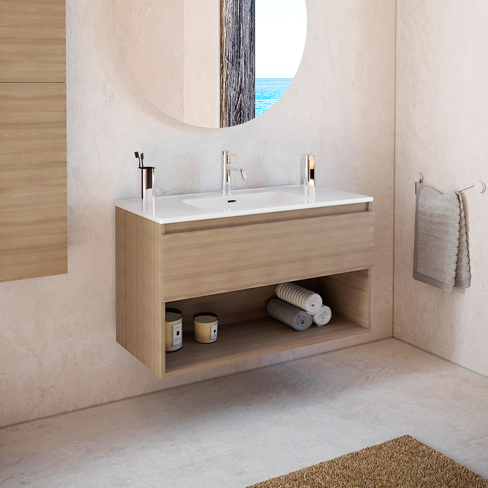 COSMIC BBEST Bathroom Furniture with Sink 1 Drawer and 1 Hole Natural Walnut Color
