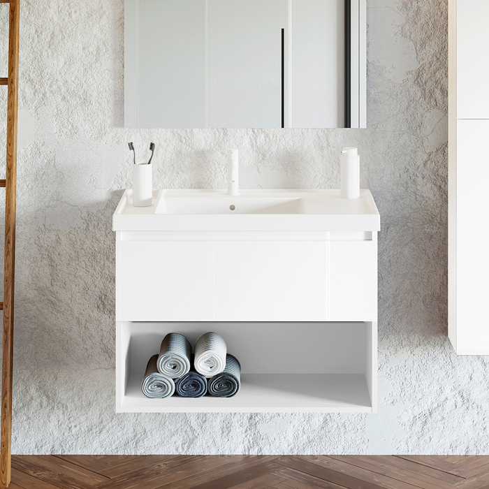 COSMIC BBEST Bathroom Furniture with Teckstone Sink 1 Drawer and 1 Hole Glossy White
