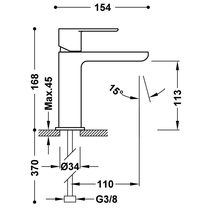 TRES 20010301NE LOFT Grifo Monomando para Lavabo Color Negro-Cromo