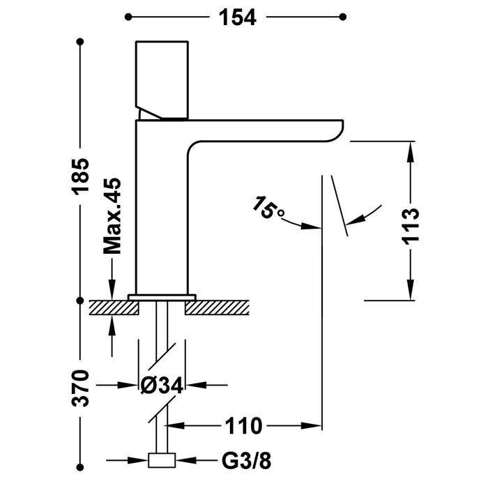TRES 20010302AC LOFT Grifo Monomando para Lavabo Color Acero