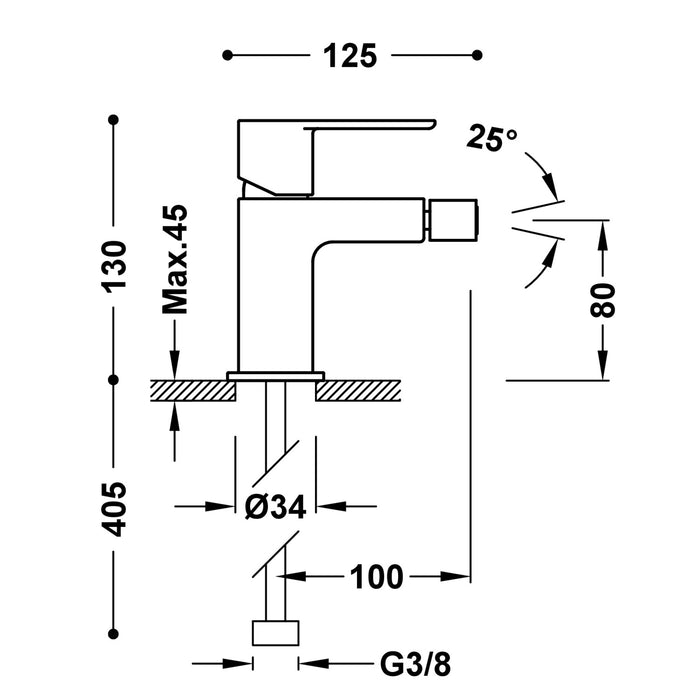 TRES 20012001NE LOFT Grifo Monomando para Bidé Color Negro-Cromo