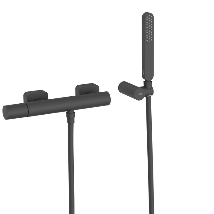 TRES 20016701NM LOFT Grifo Monomando Mural para Ducha Color Negro Mate