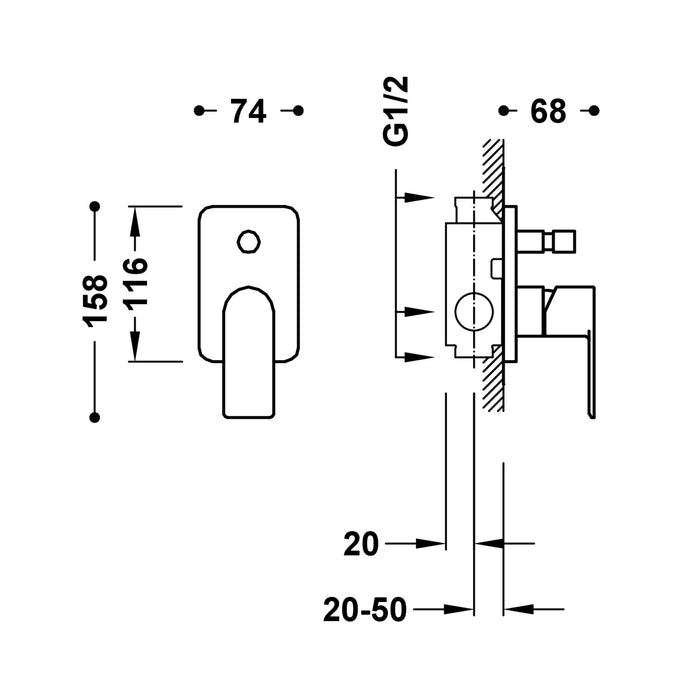 TRES 20018001BM LOFT 2-Way Recessed Single-Handle Mixer Tap for Bathtub and Shower Matte White