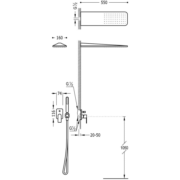 TRES 20018005OR LOFT 2-Way Recessed Single-Handle Shower Faucet Kit 24K Gold Color