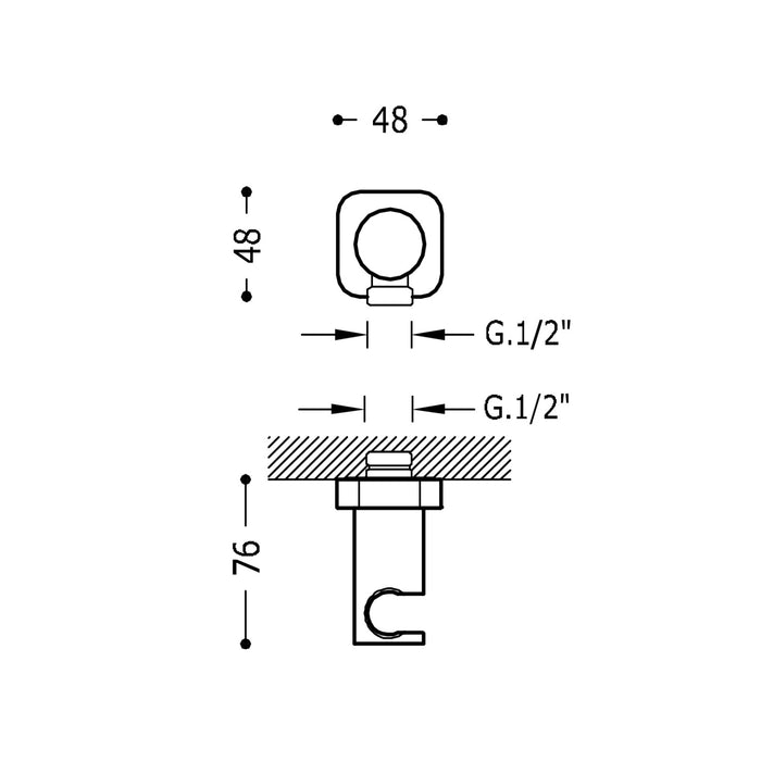 TRES 20018201OR COMPLEMENTOS DE DUCHA Soporte Fijo con Toma De Agua para Ducha De Mano y Flexo Color Oro 24K