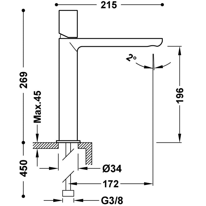 TRES 20020304AC LOFT Grifo Monomando Caño Alto para Lavabo Color Acero