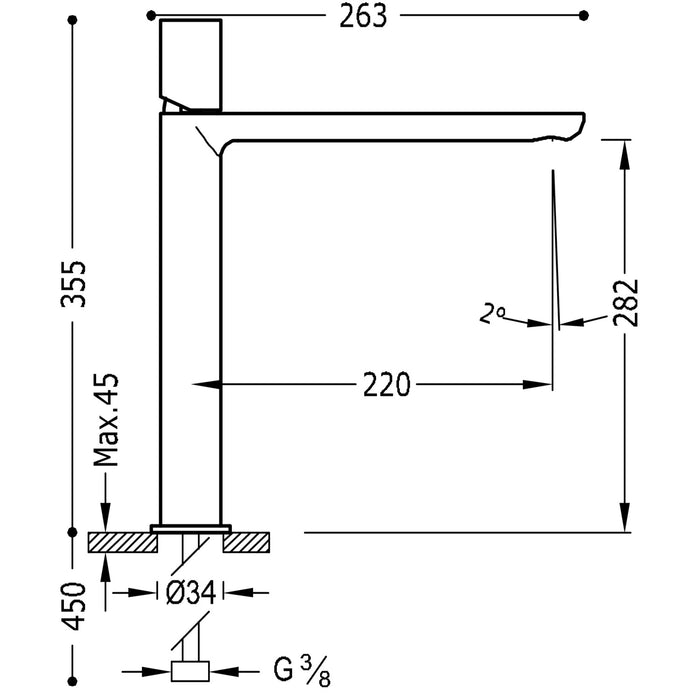 TRES 20020306AC LOFT Grifo Monomando XXL Caño Alto para Lavabo Color Acero