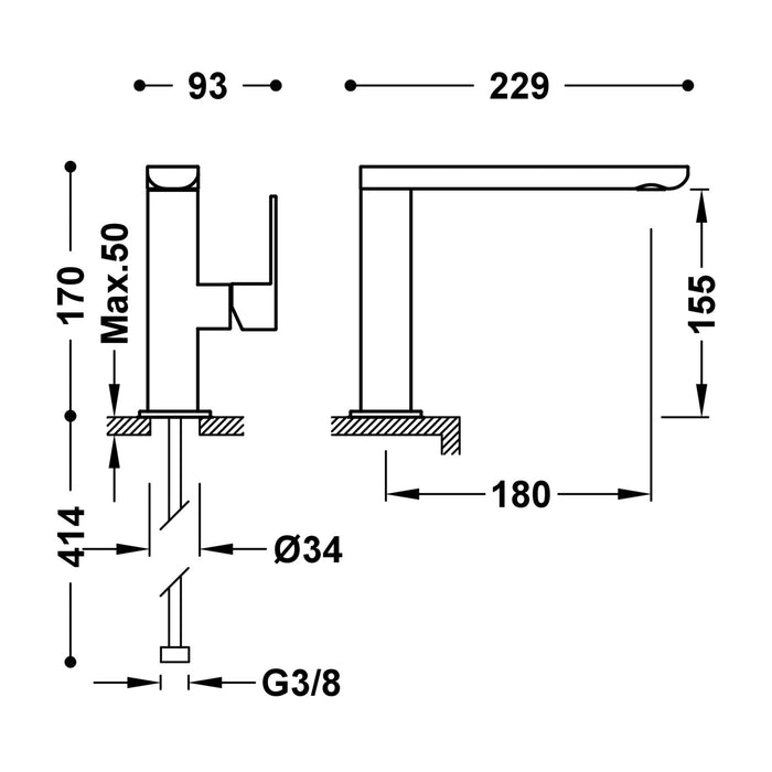 TRES 20020501BL LOFT Grifo Monomando con Maneta Lateral para Lavabo Color Blanco-Cromo