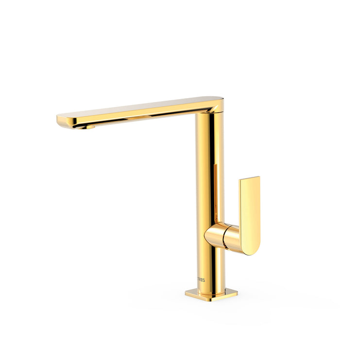 TRES 20020502OR LOFT Grifo Monomando Caño Alto con Maneta Lateral para Lavabo Color Oro 24K