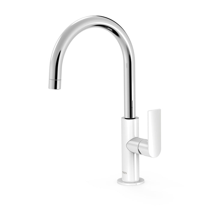 TRES 20020505BL LOFT High Spout Single-Handle Faucet with Side Handle for Sink Color White-Chrome