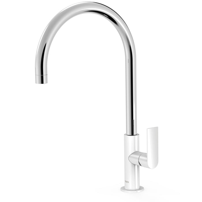 TRES 20020506BL LOFT Grifo Monomando XXL Caño Alto con Maneta Lateral para Lavabo Color Blanco-Cromo