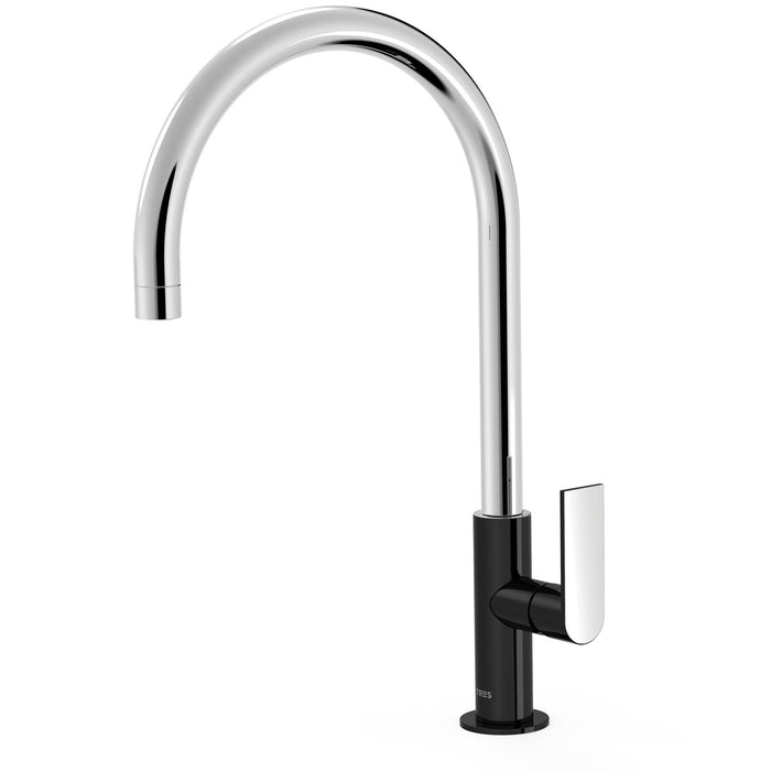 TRES 20020506NE LOFT XXL Single-lever Faucet High Spout with Side Handle for Sink Black-Chrome Color