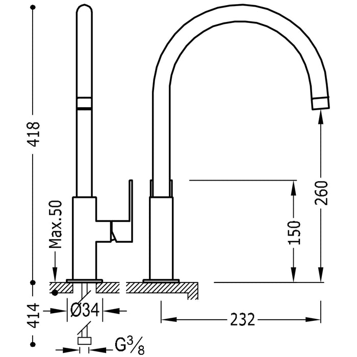 TRES 20020506NM LOFT XXL Single-lever Faucet High Spout with Side Handle for Sink Matte Black Color