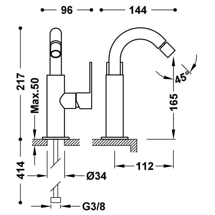TRES 20022401AC LOFT Grifo Monomando con Maneta Lateral para Bidé Color Acero