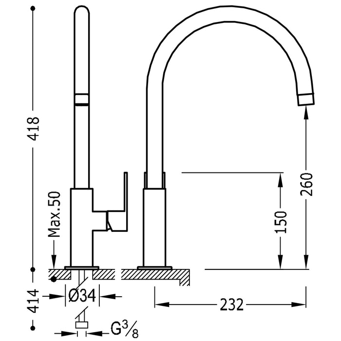 TRES 20044002NM KITCHEN Single-Handle Sink Faucet Matte Black