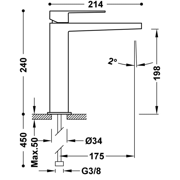 TRES 20210303AC SLIM Single-lever High Spout Faucet for Sink Steel Color