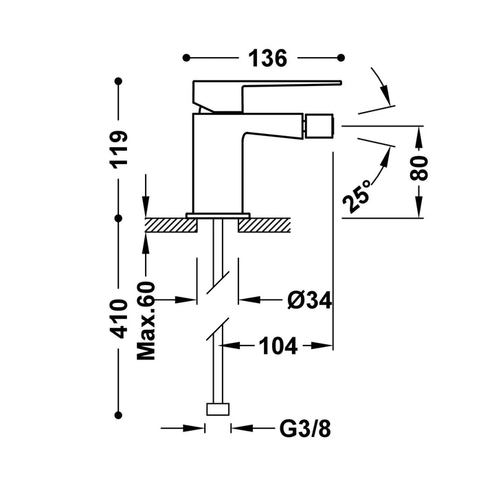 TRES 20212001AC SLIM Single-lever Faucet for Bidet Steel Color