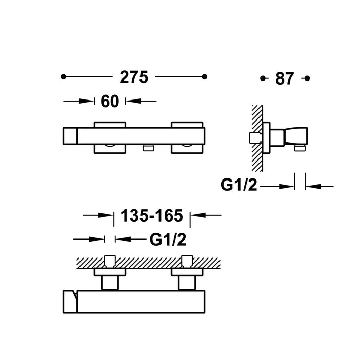 TRES 20216701BM SLIM Single-lever Wall-mounted Shower Faucet Matte White Color