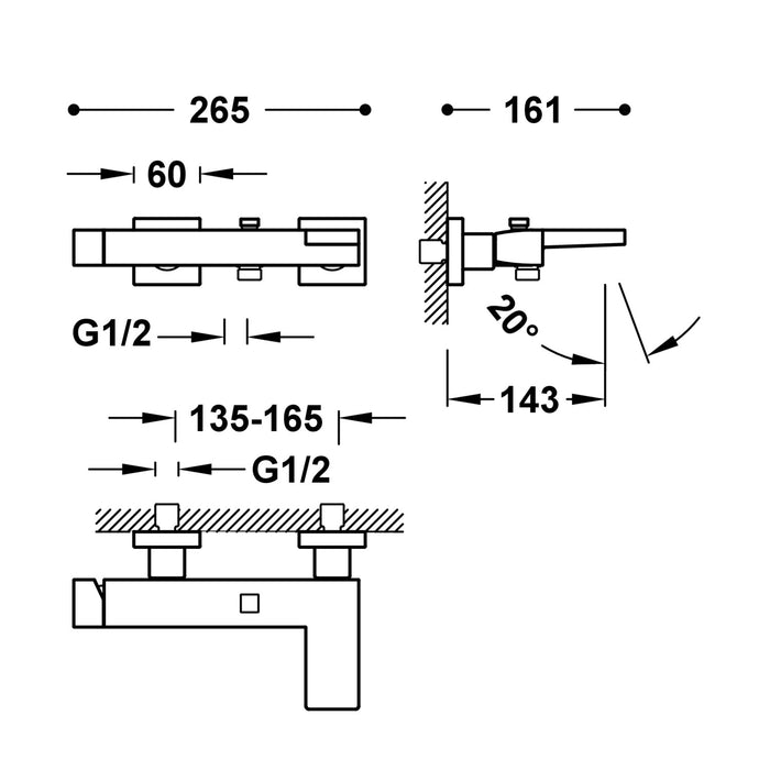 TRES 20217001BM SLIM Single-lever Wall-mounted Faucet for Bathtub and Shower Matte White Color