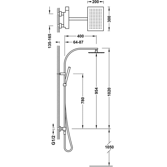 TRES 20219101BM SLIM 2-Way Wall-Mounted Single-Handle Shower Faucet Set Matte White