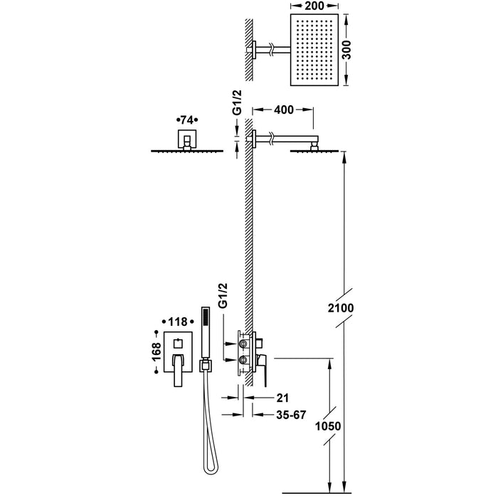 TRES 20228004NM SLIM Rapid-Box 2-Way Recessed Single-Handle Faucet Kit for Shower Matte Black