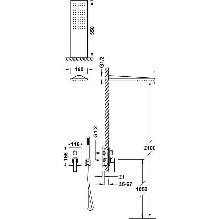 TRES 20228005OM SLIM Rapid-Box 2-Way Recessed Single-Handle Faucet Kit for Shower Color Matte Gold 24K
