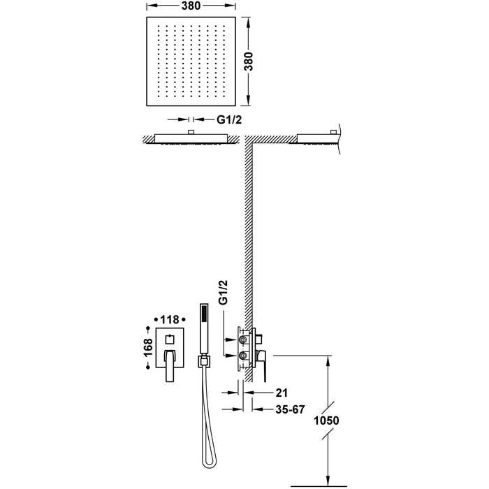 TRES 20228006BM SLIM Rapid-Box 2-Way Recessed Single-Handle Faucet Kit for Shower Matte White