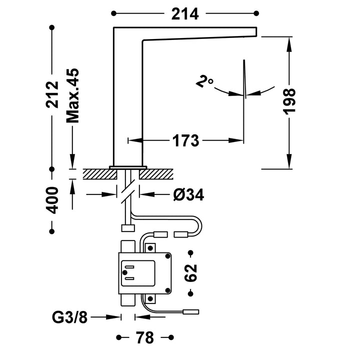 TRES 20261310NM SLIM Grifo Electrónico De 1 Agua para Lavabo Color Negro Mate