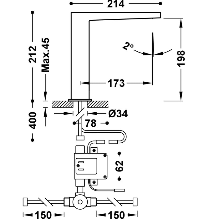 TRES 20261320AC SLIM Electronic Faucet with Premixer System for Sink Steel Color