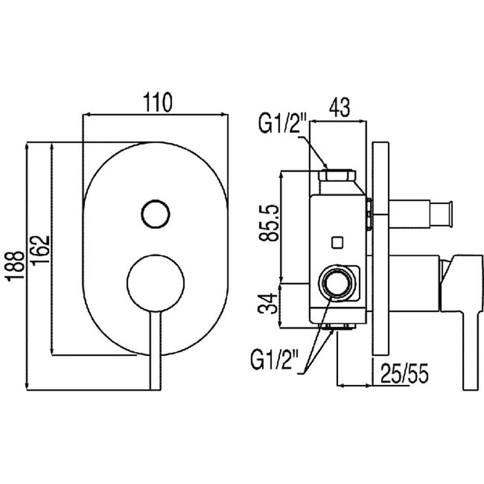 TRES 20318001 ALPLUS Grifo Monomando Ducha Empotrado 2 Vías Cromo