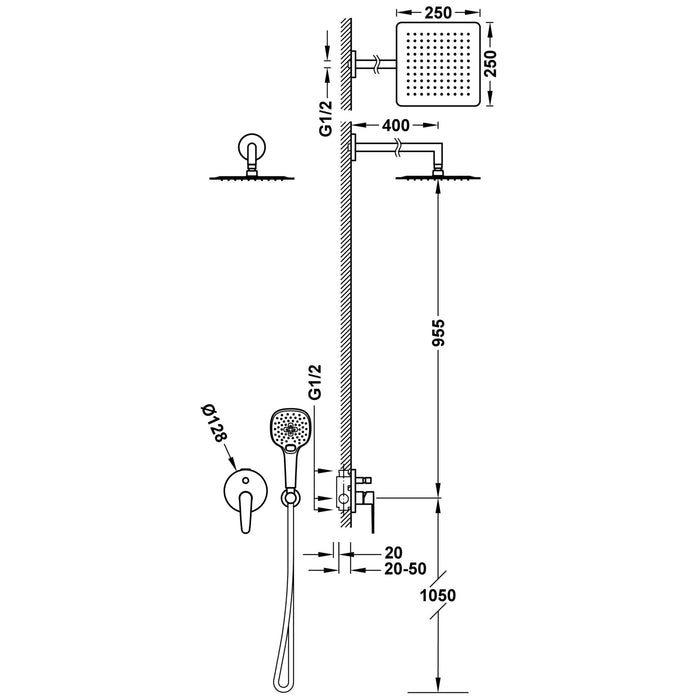 TRES 20518006 CLASS Kit De Grifo Monomando Empotrado De 2 Vías para Ducha Color Cromo