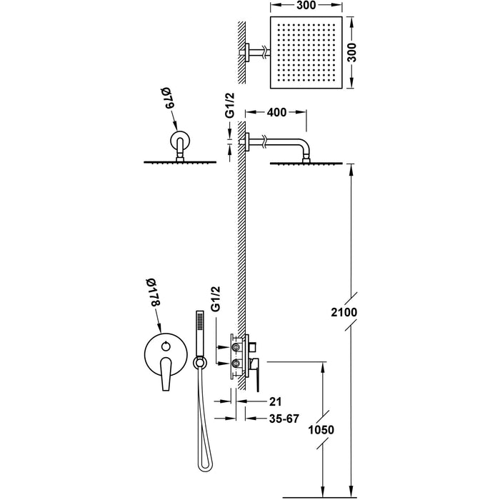 TRES 20528004 CLASS Kit De Grifo Monomando Empotrado De 2 Vías Rapid-Box para Ducha Color Cromo