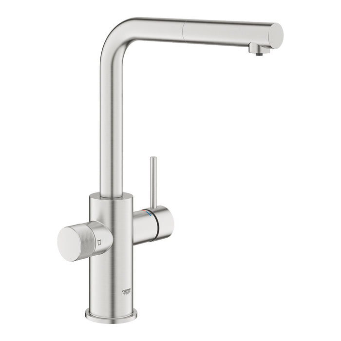 GROHE 30 590 DC0  BLUE Pure Minta Monomando de fregadero para sistemas de agua filtrada con caño extraíble acero