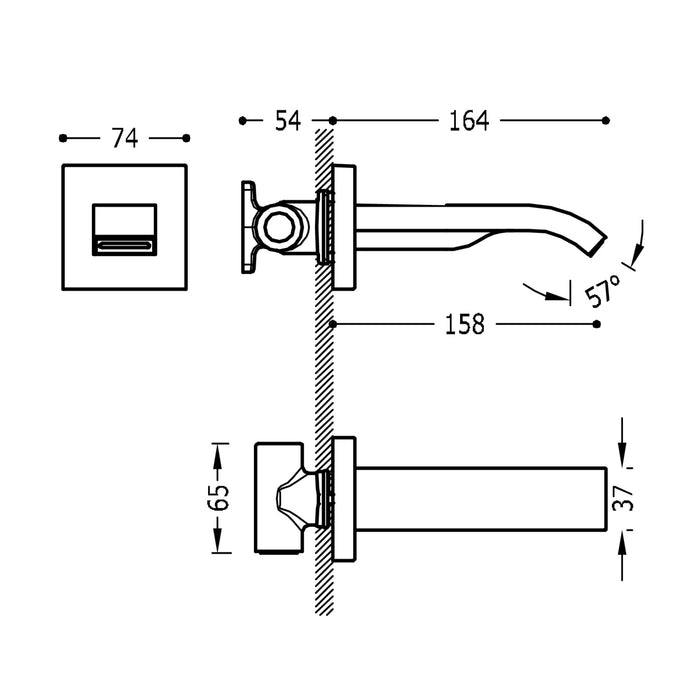 TRES 20718107NM FAUCET ACCESSORIES Fixed Wall Spout with Cascade Outlet Matte Black Color