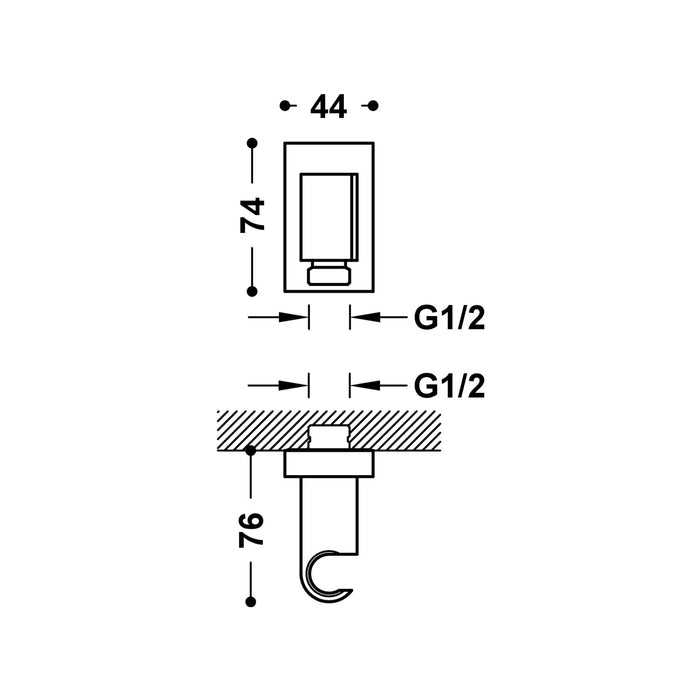 TRES 20718201NM SHOWER TECHNOLOGY Fixed Holder with Water Outlet for Hand Shower and Hose Matte Black Color
