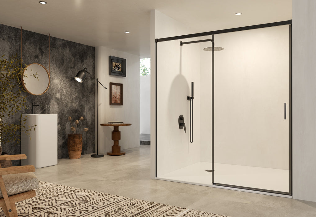 SB_X STYLO Mampara Frontal Ducha 1F+1C Negro Mate Transparente