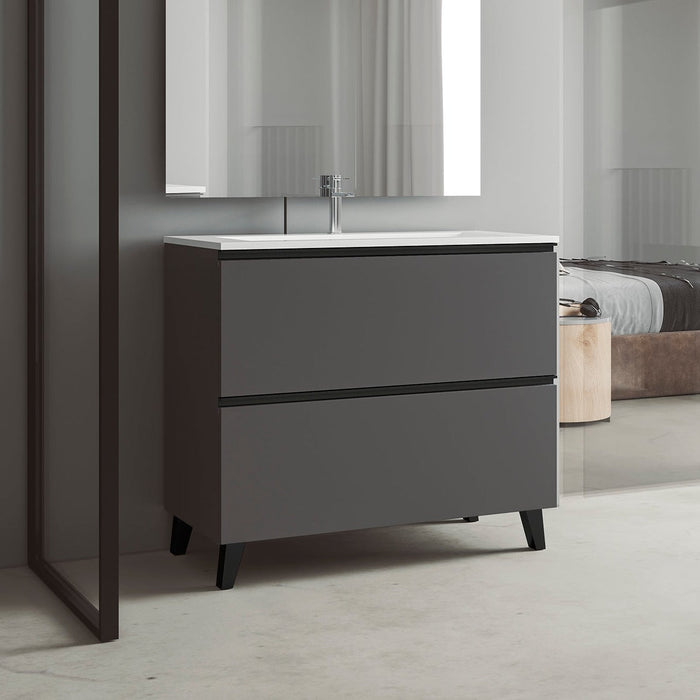 VISOBATH GRANADA Bathroom Cabinet with Floor Sink 2 Drawers Ash