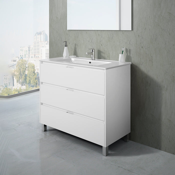 STROHM TEKA INCA Bathroom Furniture with Sink 3 Drawers White Gloss