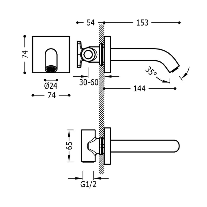 TRES 21018107KM FAUCET ACCESSORIES Fixed Wall Spout Metallic Black Color
