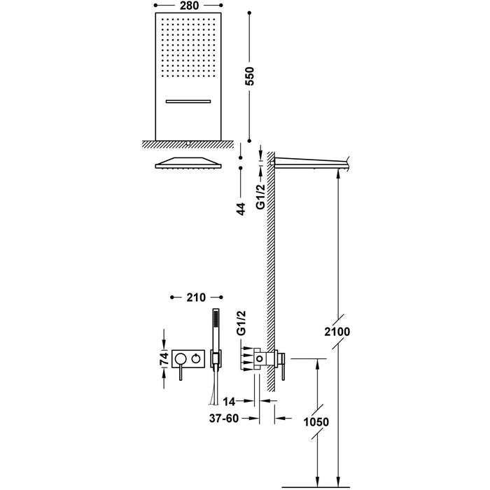 TRES 21027301OR 3V 3-Way Recessed Single-Handle Shower Faucet Kit 24K Gold Color